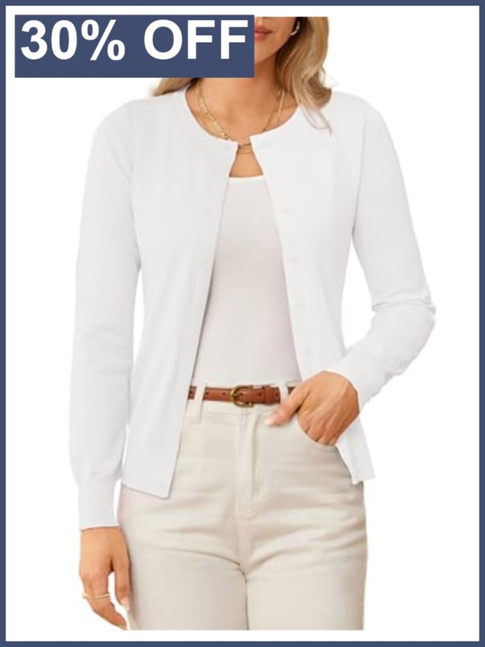 Knit Button Down Cardigan Sweater Lightweight Crew Neck Long Sleeve